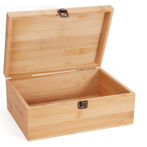 Bamboo and wood multifunctional storage box with lock buckle in natural wood color custom jewelry box