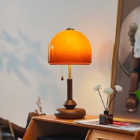 Lampe de table vintage tendance, couleur noyer rétro, verre jaune coucher de soleil, lumière d'ambiance, lampe de chevet créative de style américain