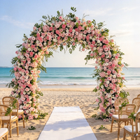 Arche florale en soie rose poudré, roses, pivoines et hortensias, arrangement réaliste fait main pour la décoration de scène de cérémonie de mariage