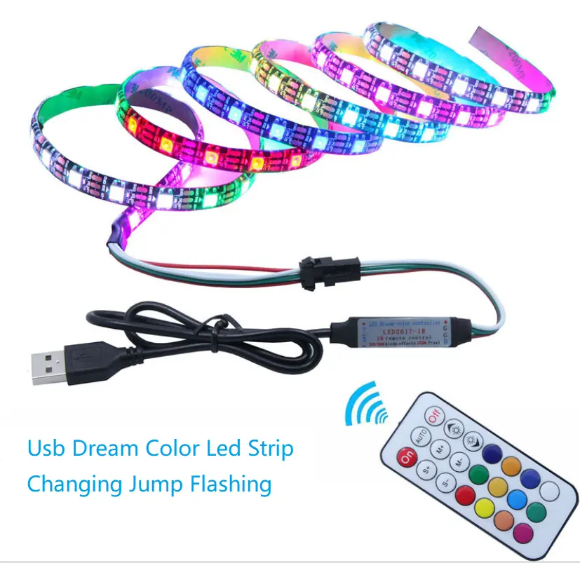 LED 5050 IC2812 Ambient LED Strip USB DC5V Dream Color Led Light Tape TV Compute With Remote Control Door Stair Wall Ceiling