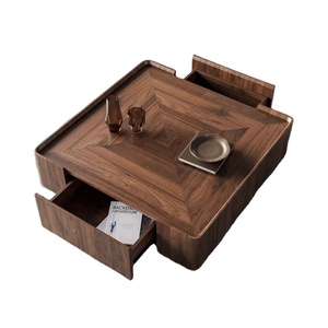 Modern Farmhouse <strong>Walnut</strong> <strong>Coffee</strong> <strong>Table</strong> with Storage Solid Wood Square Design Eco-Friendly Black Metal Base for Living Room - Product Image 1