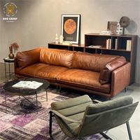 Amerikanisches Öl-Wachs Echtleder-Sofa-Set für Kleine Wohnzimmer, Geeignet für Drei/Vier Personen