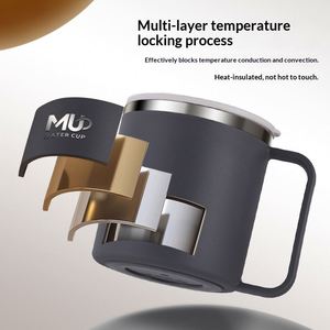 Tasse à café de bureau transfrontalière en acier inoxydable 304, mug isotherme double paroi avec couvercle et poignée, cadeaux d'affaires classiques, écologiques et colorés - Product Image 3
