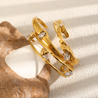 Brazalete Abierto de Oro 18K Irregular con Zirconia, Textura de Rama, Doble Capa, Acero Chapado al Vacío 18K, Regalo Unisex