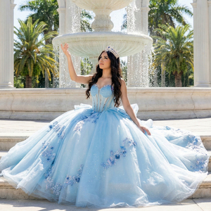 Jancember 1335 Sky Blue Quinceanera <strong>Dress</strong> Beaded Ball Gown Azure Bridal Gown Corset Sweet 16 Birthday Party Banquet Ceremony - Product Image 1