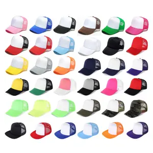 כובע טרקר לוגו מותאם אישית רקמה 5 לוח פוליאסטר עבור סובלימציה קצף רשת כובע בייסבול עם סמל ריק לוגו