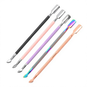 MORGANS INDUSTRIES Dual-End Stainless Steel Nail Pusher <b>Tool</b> Set for Manicure & <b>Pedicure</b> Colorful Handles Double Head Design - Product Image 1