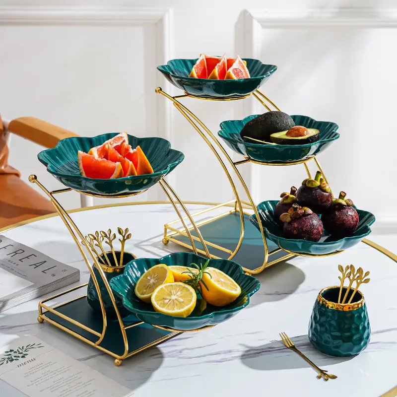 Доступная Роскошная стильная керамическая многослойная тарелка для фруктов для гостиной кофейный столик тарелка для закусок Бытовая популярная керамическая тарелка
