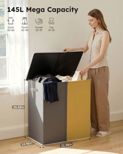 Cesto para Ropa Sucia Grande, Plegable, de 2 Secciones, para Dormitorio, Baño o Habitación - Product Image 4