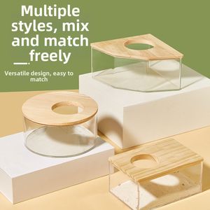 Grande toilette pour hamster transparente 2 en 1, bac à <span class=keywords><strong>sable</strong></span>, plateau d'apprentissage à la propreté pour hamsters syriens/gerbilles/hamsters nains - Product Image 1