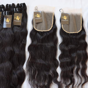 Bouclés naturels bruts avec fermeture frontale en dentelle Paquets transparents de cheveux humains droits ondulés à cuticule alignée avec fermeture en dentelle HD - Product Image 1