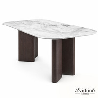 Table à manger moderne en marbre naturel avec base en placage de bois, taille personnalisée pour salle à manger ou hôtel