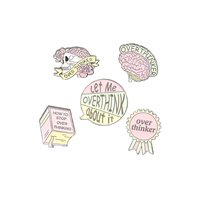 Over Thinker Buchstaben-Anstecknadeln: Kreative Rosa Gehirn-Blumen-Buch-Design Metall-Abzeichen, Lustige Cartoon-Emaille-Pins und Broschen