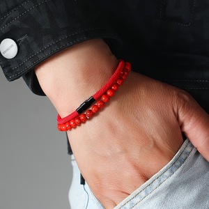 Pulsera Tejida Ajustable <span class=keywords><strong>de</strong></span> Piedra Volcánica con Nudo <span class=keywords><strong>de</strong></span> Diamantes, Turquesa Roja y <span class=keywords><strong>Ojo</strong></span> <span class=keywords><strong>de</strong></span> <span class=keywords><strong>Tigre</strong></span>, Joyería para Hombre - Product Image 2