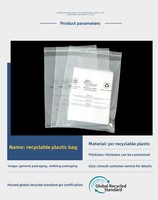 Sac en plastique refermable avec fermeture éclair, certifié GRS, PCR 100% recyclé, LDPE recyclable, logo personnalisé, emballage pour vêtements, shorts, sous-vêtements