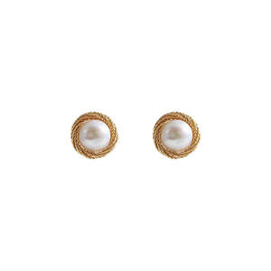 WENCHI 1573 <b>Handmade</b> Women's Pearl Stud <b>Earrings</b> with Twist Design - Product Image 1