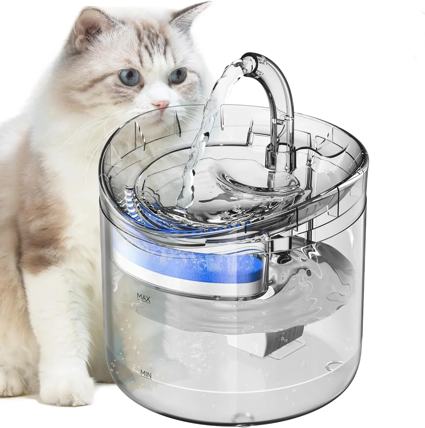 Fonte de água para gatos, dispensador de água para animais de estimação, 2 litros, plástico transparente, automático, elétrico, transparente, bebedouro para gatos