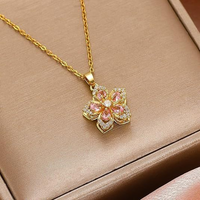 Draaibare kettingen voor vrouwen, gouden bloem fidget ketting, draaibare kristallen zilveren bloesem bloem ketting, Valentijnsdag cadeau