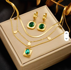 Parure de bijoux étanche pour femme en acier inoxydable plaqué or 18 carats avec zircon, motif cœur et œil, collier superposé, boucles d'oreilles et bracelet, idéale pour les fiançailles - Product Image 2