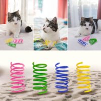 Mainan pegas kucing spiral warna-warni plastik untuk anak kucing, mainan musim semi kucing kumparan menyenangkan untuk anak kucing