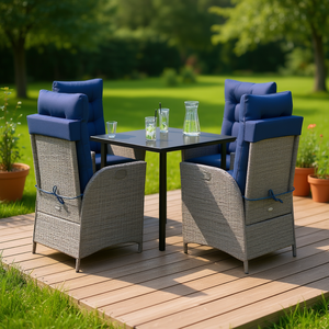Set da Pranzo da Giardino in Rattan PE Grigio per 4 Persone, Resistente ai Raggi UV, Arredamento da Esterno in Stile Contemporaneo - Product Image 2