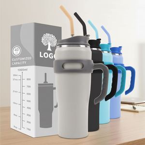 40 OZ Adventure Stainless Steel Tumbler <b>with</b> Handle <b>Straw</b> Double Wall Vacuum Metal Travel Coffee Mug 40oz Tumbler <b>with</b> Handle - Product Image 1