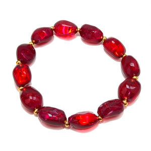 Fashion Beaded <b>Bracelet</b> <b>Red</b> Oval Stones PVD Gold Plated 316L Stainless Steel Sustainable Resistant Jewelry - Product Image 2