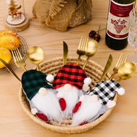 Porte-couverts Gnome de Noël, Pochette de Noël sans visage pour couverts, Sac de Noël pour couteau, fourchette et cuillère, Décoration de table pour fête à domicile