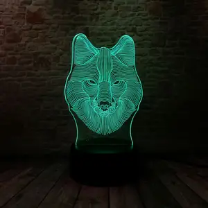 Freddo 3D Illusion Ha Condotto La Lampada di Tocco Variopinto Nightlight Testa di Lupo Modello Giocattoli regalo di Festa
