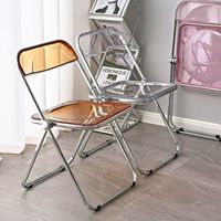 Chaise pliante en plastique ambré transparent avec structure en métal chromé, chaise d'appoint pliable pour restaurant coréen, restauration rapide