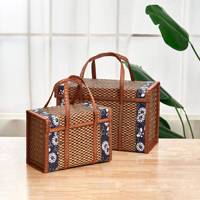 Poignée de panier de rangement pliable tissé en bambou écologique vintage pour multifonction pour oeuf végétal fruit vin-emballage cadeau