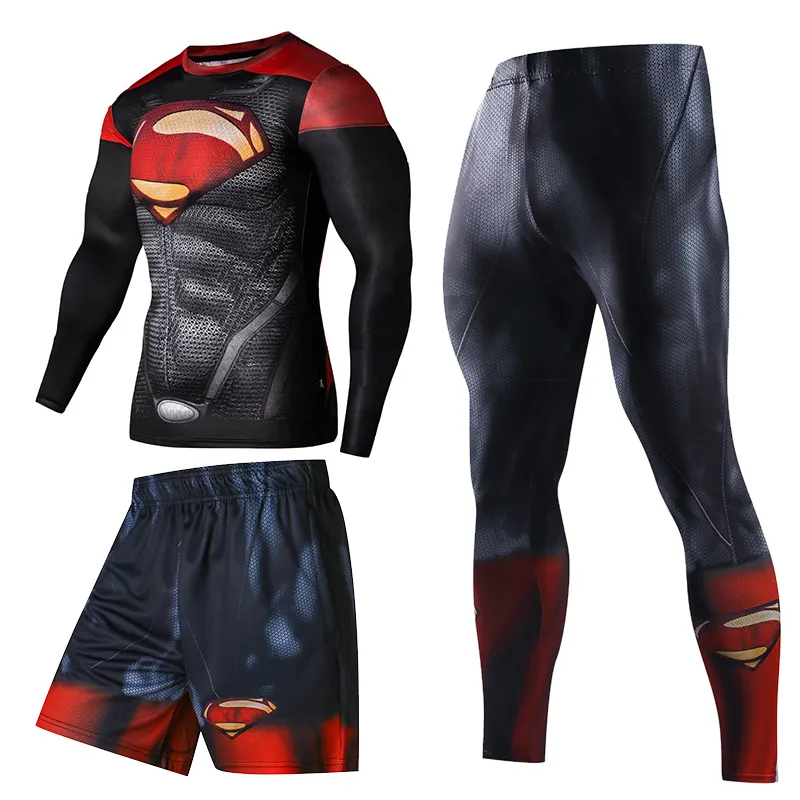Manufacturer Wholesale Male Set Rash Guard Sublimation Super Hero Mens GYM Suit