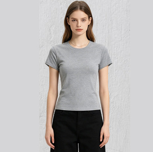 T-shirt personnalisé à col rond pour femme, manches courtes, en coton Sorona, basique, décontracté, pour l'été - Product Image 1