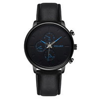 Montre à quartz pour homme tendance, design à trois aiguilles avec accent bleu, bracelet en cuir