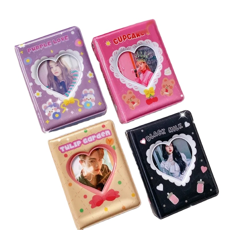 Фотоальбом с 40 карманами 3 дюйма, книга с корейским идолом для хранения фотографий, держатель для карт с надписью «Love» и изображением милой звезды, мини-фотоальбом