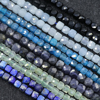 Perles de Gemmes Cubiques Facettées Naturelles 4-5mm, Cristal de Morganite Tourmaline Aigue-Marine Taillé Carré pour la Fabrication de Bijoux, Fil de 38cm