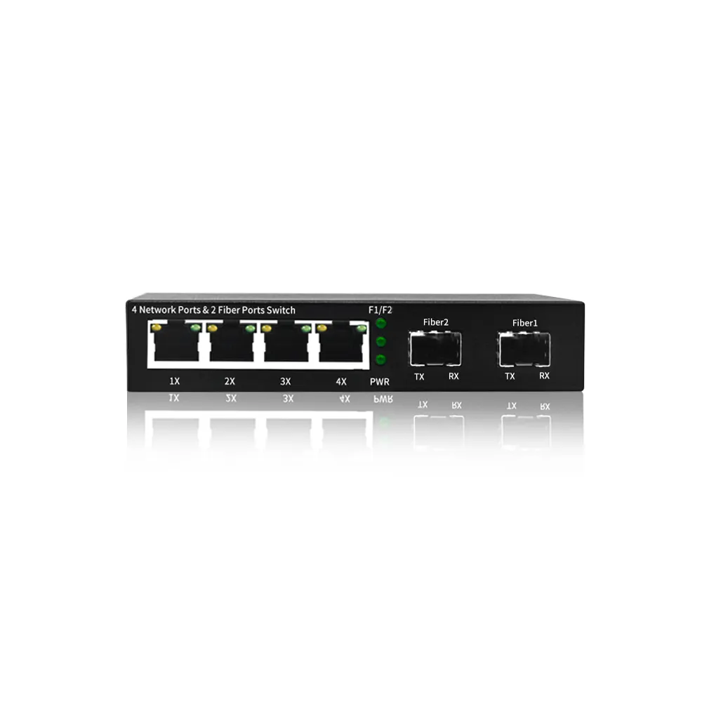 Convertidor de medios Gigabit, fibra óptica con puerto de fibra SFP, 2 SFP, 4 puertos, RJ45 POE