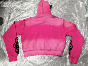 Hoodie court personnalisé en coton French Terry avec impression sérigraphiée, appliqué brodé, effet délavé à l'acide, strass et surpiqûres inversées - Product Image 3