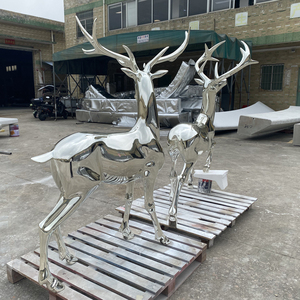 Scultura di Cervo Maschio e Femmina Personalizzata per Decorazione d'Interni, Grande Formato, Sculture di Cervo con Elettroplaccatura Argento - Product Image 4