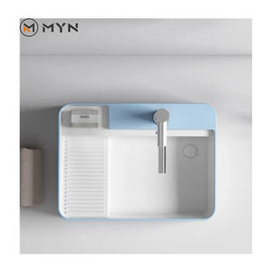 Vendita diretta della fabbrica in ceramica blu lavatrice rettangolare piano di lavoro <span class=keywords><strong>lavanderia</strong></span> lato scarico lavabo con Washboard - Product Image 1