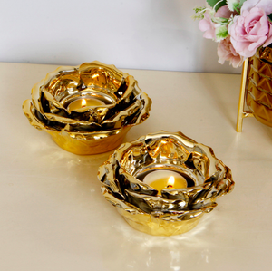 Di fabbrica di alta qualità da sposa di lusso d'oro di <span class=keywords><strong>loto</strong></span> in ceramica con tazza di vetro supporto di candela pilastro - Product Image 2