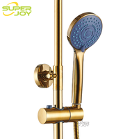 Colonne de douche tendance Aurum à levier unique avec rail réglable, pommeau de douche rond, bras de douche en L, kit de douche doré brillant