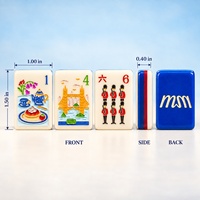 Ubin Mahjong Suvenir London Berukir Dua Sisi Akrilik Tiga Lapis Biru Baru, Set Mahjong Landmark Inggris Latar Belakang Biru