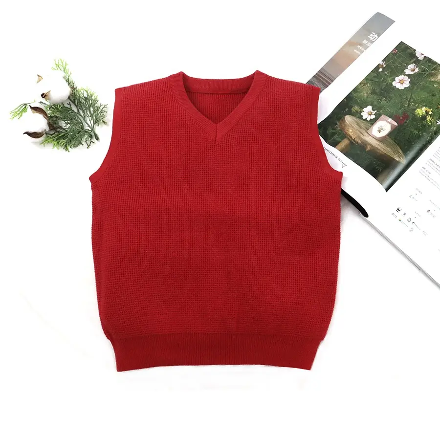 New children's clothing with wool vest V-neck solid color knitted vest sweater boys sweater sleeveless