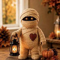 Ensemble de 5 décorations d'Halloween en bois : lanternes monstres, figurines citrouille, fantôme, momie, squelette et balai en MDF