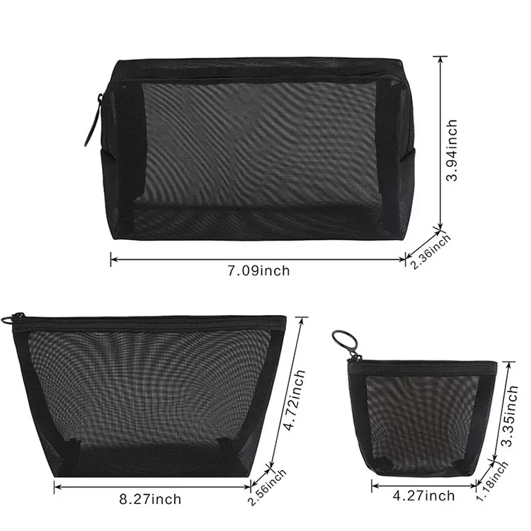 BSCI Factory Wholesale Custom Light Weight Make up Bag Nylon Mesh Cosmetic Bag for Travel Makeup Bag DOT Customized Durable