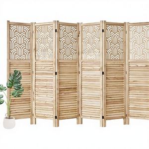 Separador <span class=keywords><strong>de</strong></span> Ambientes Plegable Art Deco Svimi <span class=keywords><strong>de</strong></span> 66.9 Pulgadas, 6 Paneles, Biombos <span class=keywords><strong>de</strong></span> <span class=keywords><strong>Madera</strong></span> Tallada con Rejillas, Separador Portátil Independiente - Product Image 1