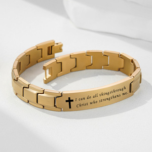 Pulsera de Acero Inoxidable de 12 mm, Dos Tonos, con Cruz Grabada con Láser, Joyería Unisex para Regalo - Product Image 2