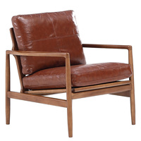 Canapé en cuir et bois massif de style nordique, minimaliste italien, pour salon et chambre, avec revêtement en cuir de vachette pleine fleur et rembourrage en duvet