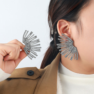 Orecchini a ventaglio geometrici vintage alla moda 2026 con diamanti, orecchini a ventaglio irregolari con strass, <span class=keywords><strong>gioielli</strong></span> - Product Image 3
